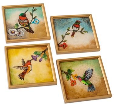 Novica Handmade Joy At Sunset Reverse Painted Glass Coasters (Set Of 4)