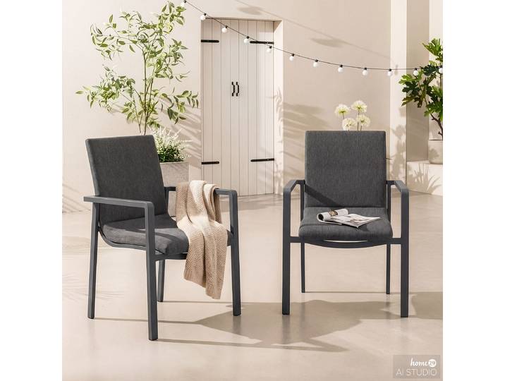 Gartenstuhl Devin 2er-Set Polyester Grau 50 x 85 x 59cm
