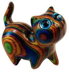 Discount Dollar Deals Sandalwood Cat Figurine, Kawaii Cartoon Wooden Carved, Cute Animal Desktop Toy, Exquisite Bedroom Decor blue green
