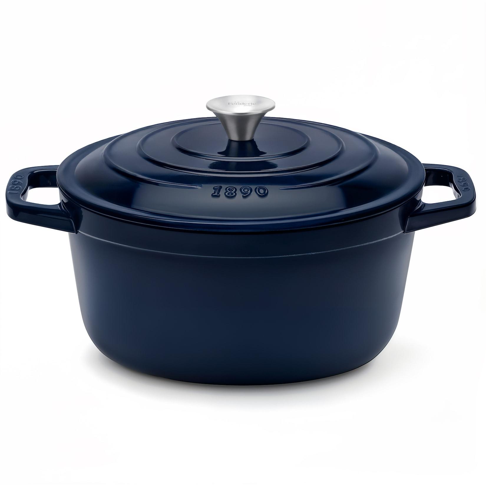 La Fonderie 1890 Runder Schmortopf ALMA25 aus emailliertem Gusseisen 25 cm, Fassungsvermögen 4,7 L, Marineblau