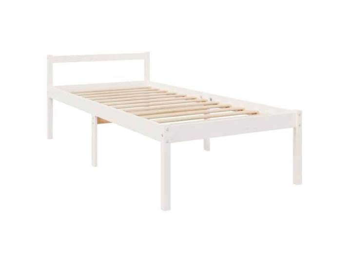 KTHLBRH Bett für Senioren, weiß, 90 x 190 cm, Einzelbett aus Kiefernholz Sitzhöhe 45 cm, Unterbettbereich 35 cm, Latten aus Sperrholz inklusive, klassisches Kopfteil