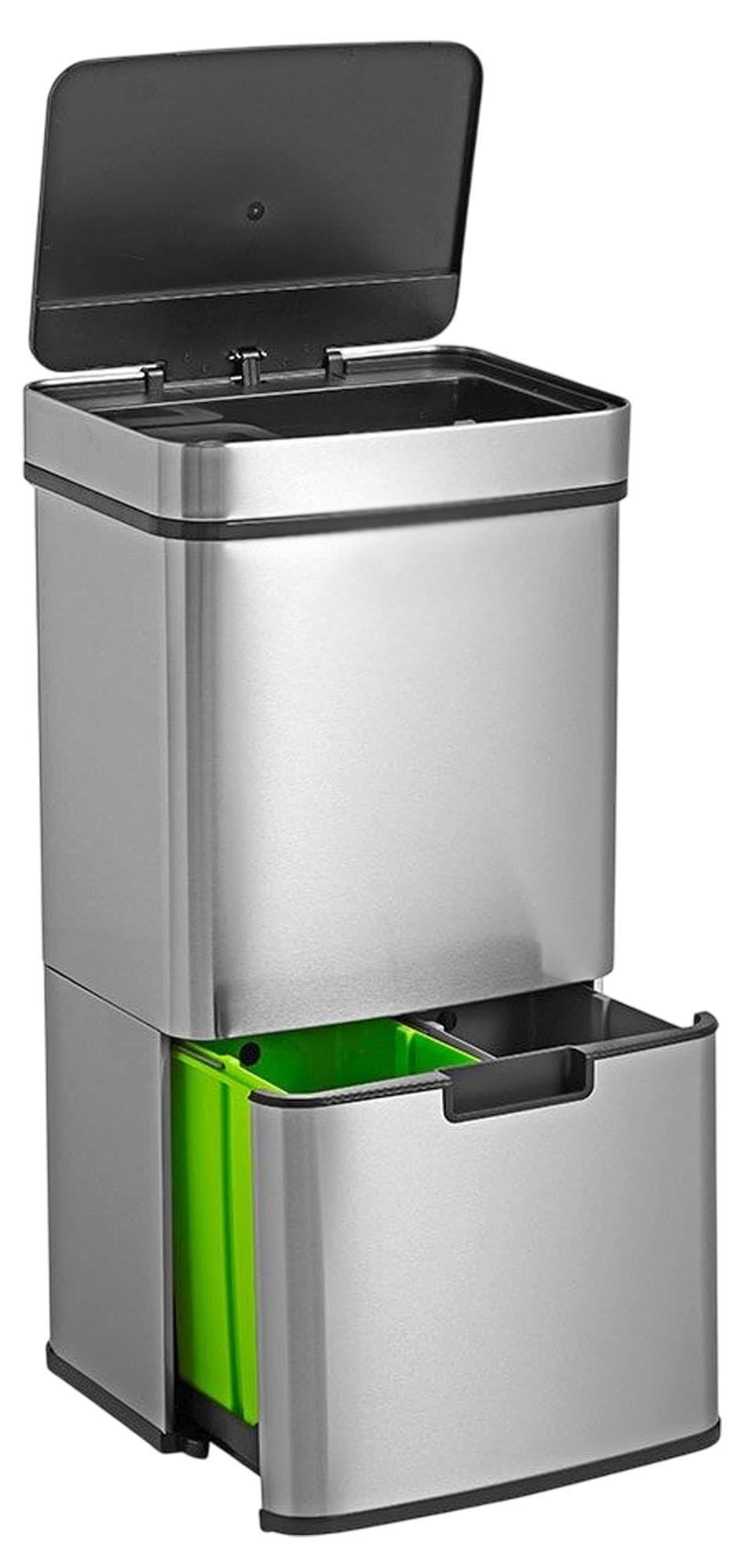 Mülleimer 72 L, 2 Fächer, Sensoröffnung, Edelstahl, Chrom