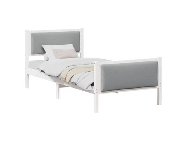 KTHLBRH Bett hellgrau 100 x 200 cm Stoff Massives Kiefernholz, gepolstertes Kopfteil, Lattenrost, unter Bett