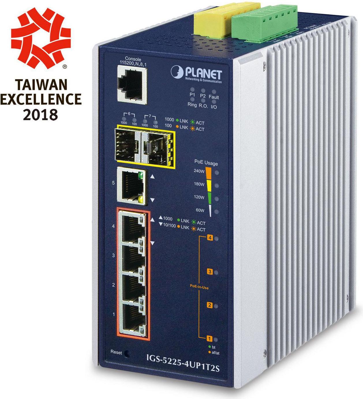 PLANET IGS-5225-4UP1T2S, Managed, L2+, Gigabit Ethernet (10/100/1000), Vollduplex, Power over Ethernet (PoE), Wandmontage