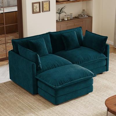GDFStudio - Pawn Chenille L-Shaped 2 Seater Sofa with 1 Ottoman with Pillow