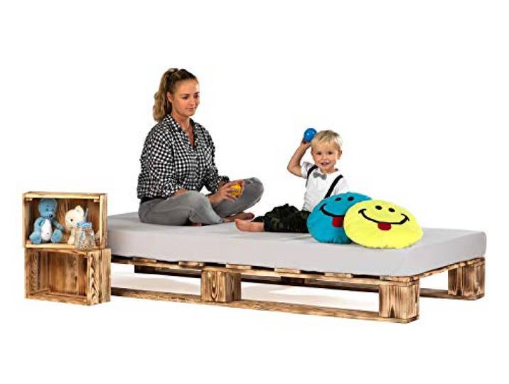 sunnypillow 80x200cm Paletten Bett aus Holz Holz Bett Massivholz Bett Bett aus Paletten Palettenmöbel Geflammt Vintage europalette 80 90 100 120 140 160 180 200 220 240x200cm