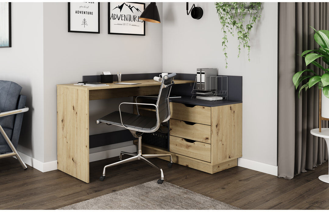 Union Rustic Thoman L-Shaped Writing Desk Light Brown/Black 84cm H X 129cm W X 105cm D