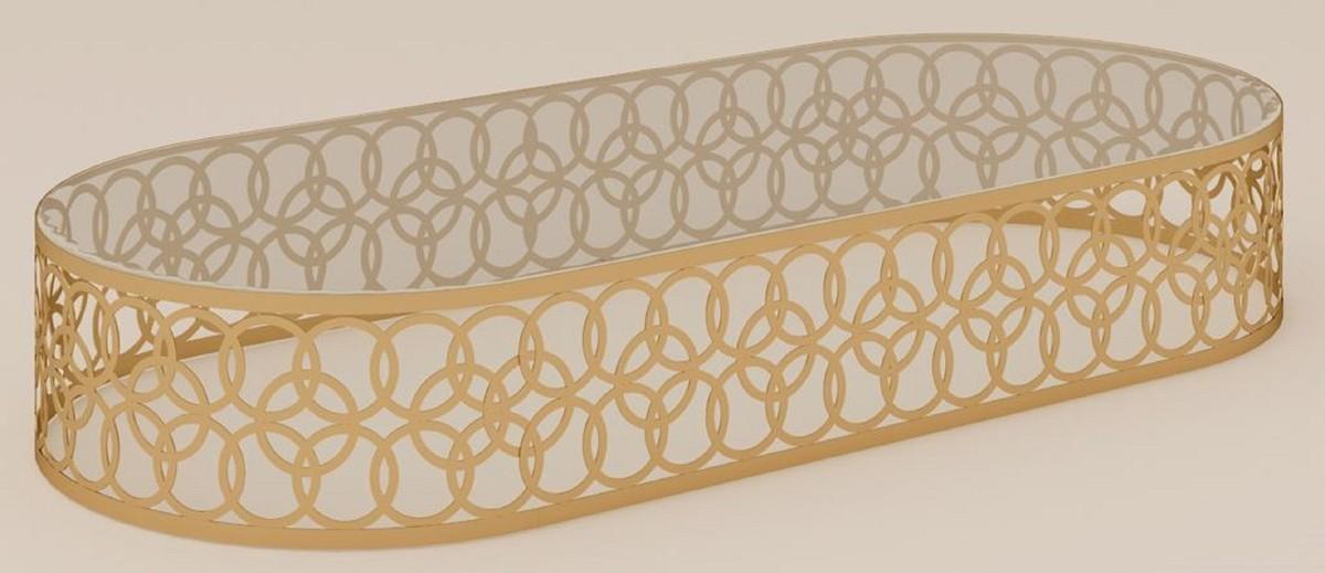 Casa Padrino Luxus Gartentisch Gold 160 x 80 x H. 40 cm - Pulverbeschichteter Aluminium Garten & Terrassen Tisch mit Glasplatte - Garten Möbel - Terrassen Möbel - Luxus Möbel - Italy