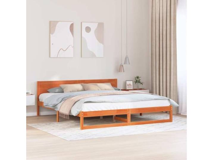 YUTAASU Bettrahmen Wachsbraun 180 x 200 cm Massives Kiefernholz Mit Kopfteil Und Lattenrost, Modernes Design, Stabil, Für Schlafzimmer