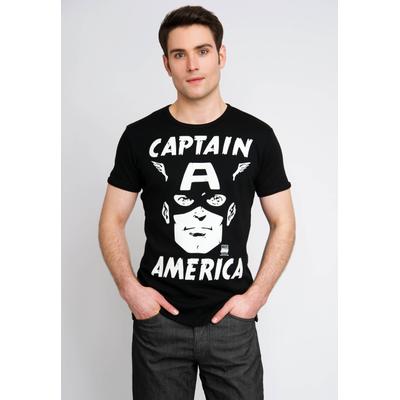 T-Shirt LOGOSHIRT "Captain America - Portrait", Herren, Gr. S, schwarz, 100% Baumwolle, bedruckt, mehrfarbig, normal, Rundhals, Shirts T-Shirt, mit Captain America-Print