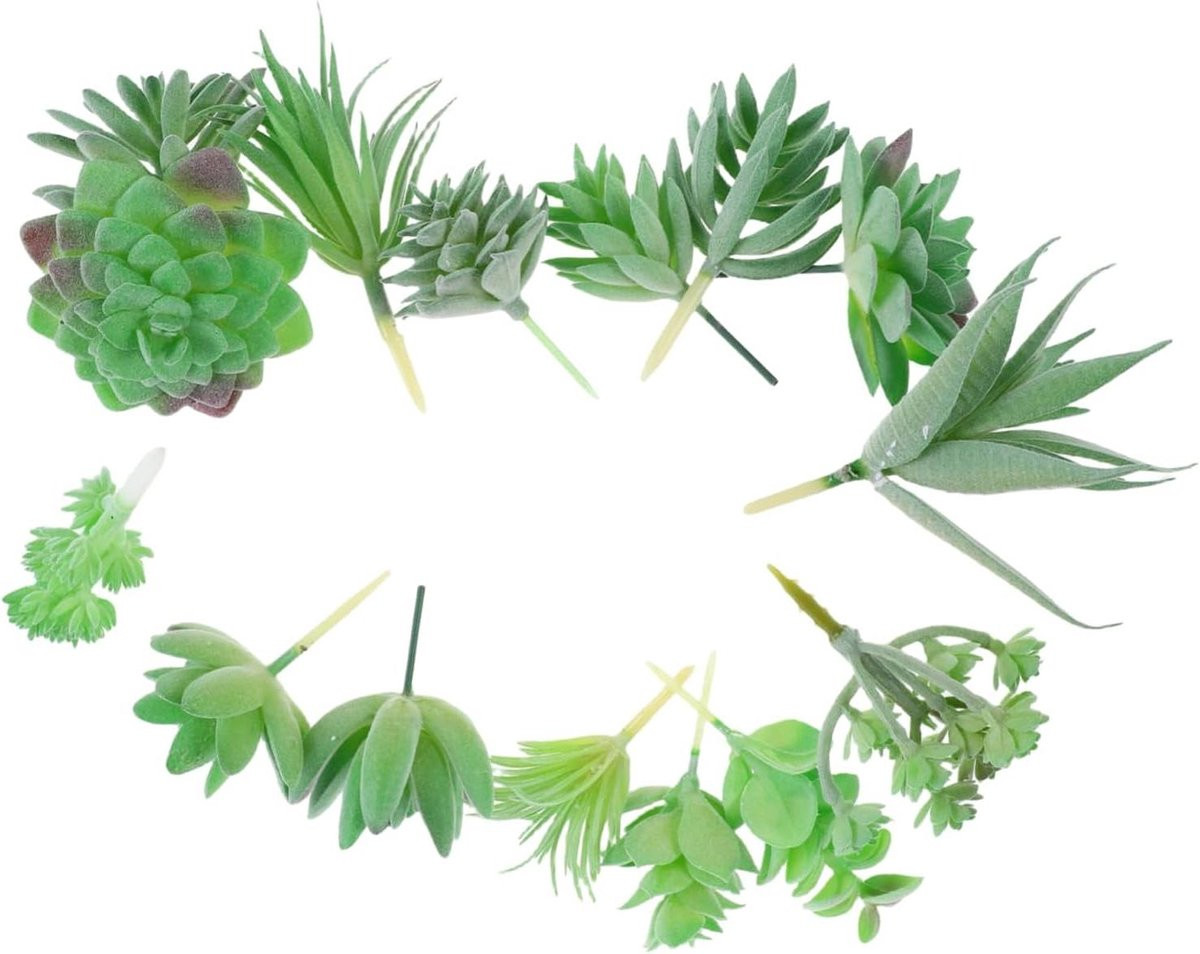 Set van 15 mini vetplanten met een levensechte uitstraling, groen