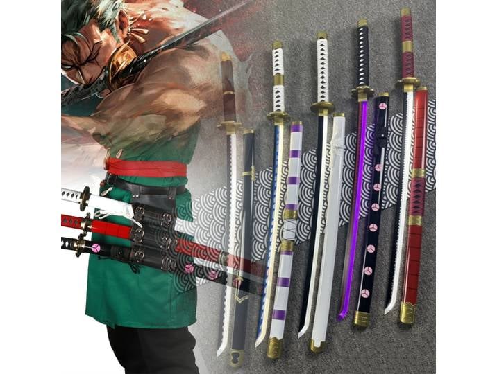 40 pouces lueur Roronoa Zoro Katana Ninja couteau épée lumière LED Anime Cosplay taille réelle japonais Katana Original samouraï sabre cadeau