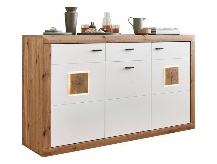 Sideboard BORKUM, Weiß, Holznachbildung