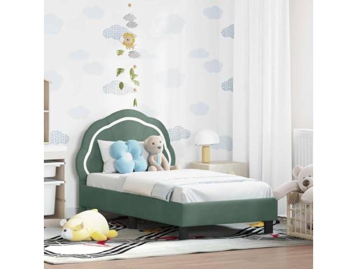 RJPLMFV Bettgestell, sehr klein, Velours, Meergrün, mit Kopf Holzwerkstoff, Latten-Design, niedrige Struktur, einfache Reinigung, ohne Lattenrost