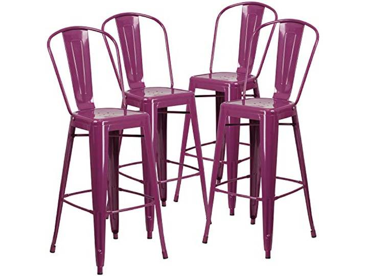 Flash Furniture Handelsübliche Qualität, 4 Stück, 76,2 cm hoch, Metall, für drinnen und draußen, Barhocker mit Rückenlehne, Lila, 4 Stück