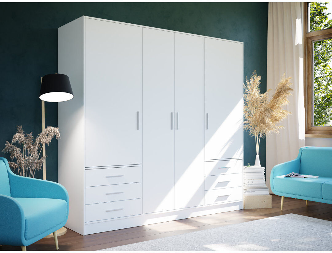 Zipcode Design Ingram 4 Door Wardrobe White Matt/White Matt 200cm H X 206.5cm W X 60cm D