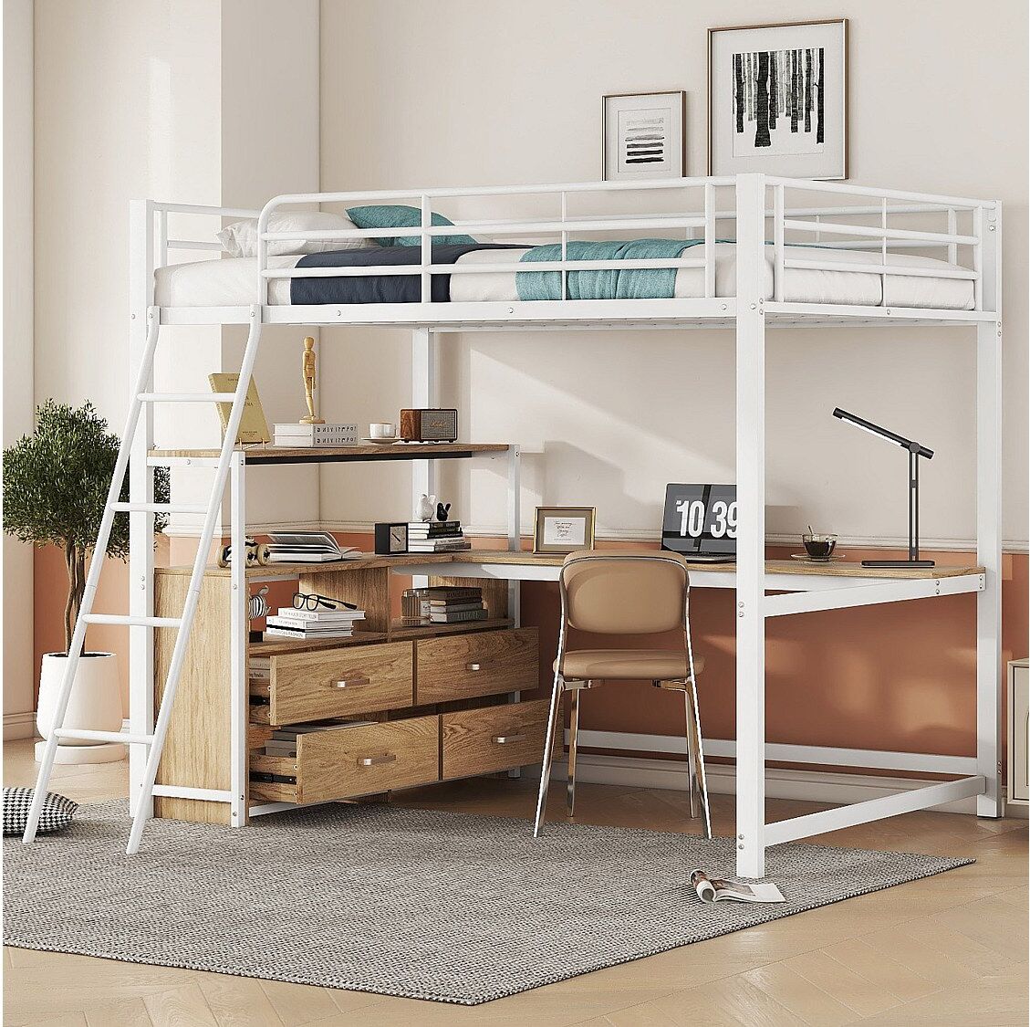 Hauss Spole Stapelbed 140x200 cm met bureau - Wit metalen frame (zonder matras)