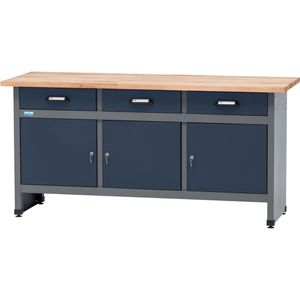 Küpper Werkbank blau, mit 3 Schubladen & 3 Türen, 170 x 84 x 60 cm