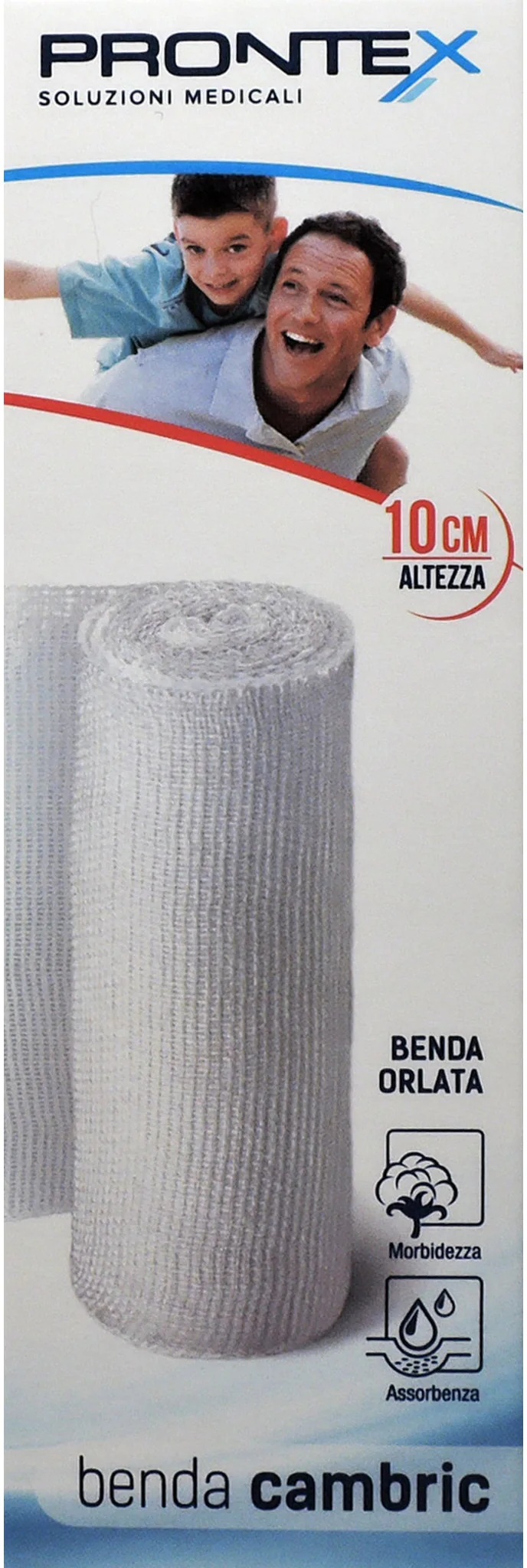 SAFETY SpA Prontex Benda Cambric 10cm, Benda Orlata in Puro Cotone 4m x 10cm