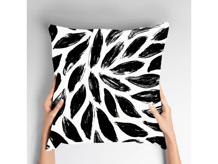 Dekokissen QUEENCE Ilinga , weiss (weiß, bedruckt), B:40cm L:40cm, Obermaterial: 100% Polyester, Dekokissen_Sitzkissen_Kissenhüllen, Dekokissen, Kissenhülle,Schwarz,Weiss,Muster,Gepinselt,Abstrakt,Modern