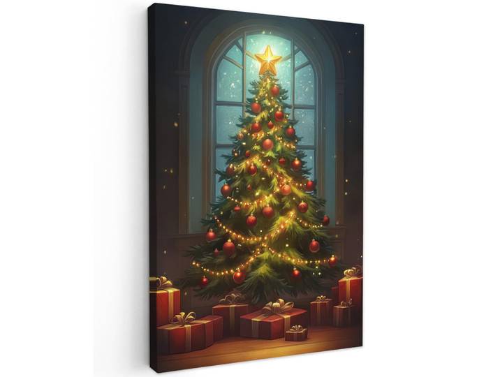 MuchoWow Leinwandbild Weihnachtsbaum - Geschenk - Winter Deko XXL 80x120 cm, Grün, Kiefer, Abstrakt, Rechteckig, 80x120 cm, gerahmt, Bilder & Rahmen, Bilder, Leinwandbilder