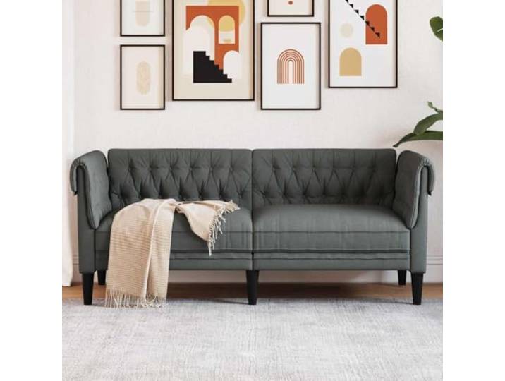ZQQLVOO Chesterfield Sofa Dunkelgrau 182,5 cm Polyester Gerollte Armlehnen, Schaumstoffpolsterung, elegantes Rückenpolster, Montage erforderlich