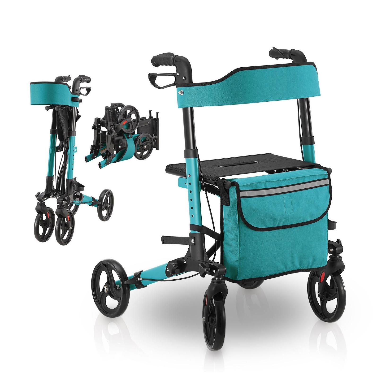 Juskys Rollator Vital faltbar, leicht & höhenverstellbar aus Aluminium bis 130 kg mit Sitz Petrol