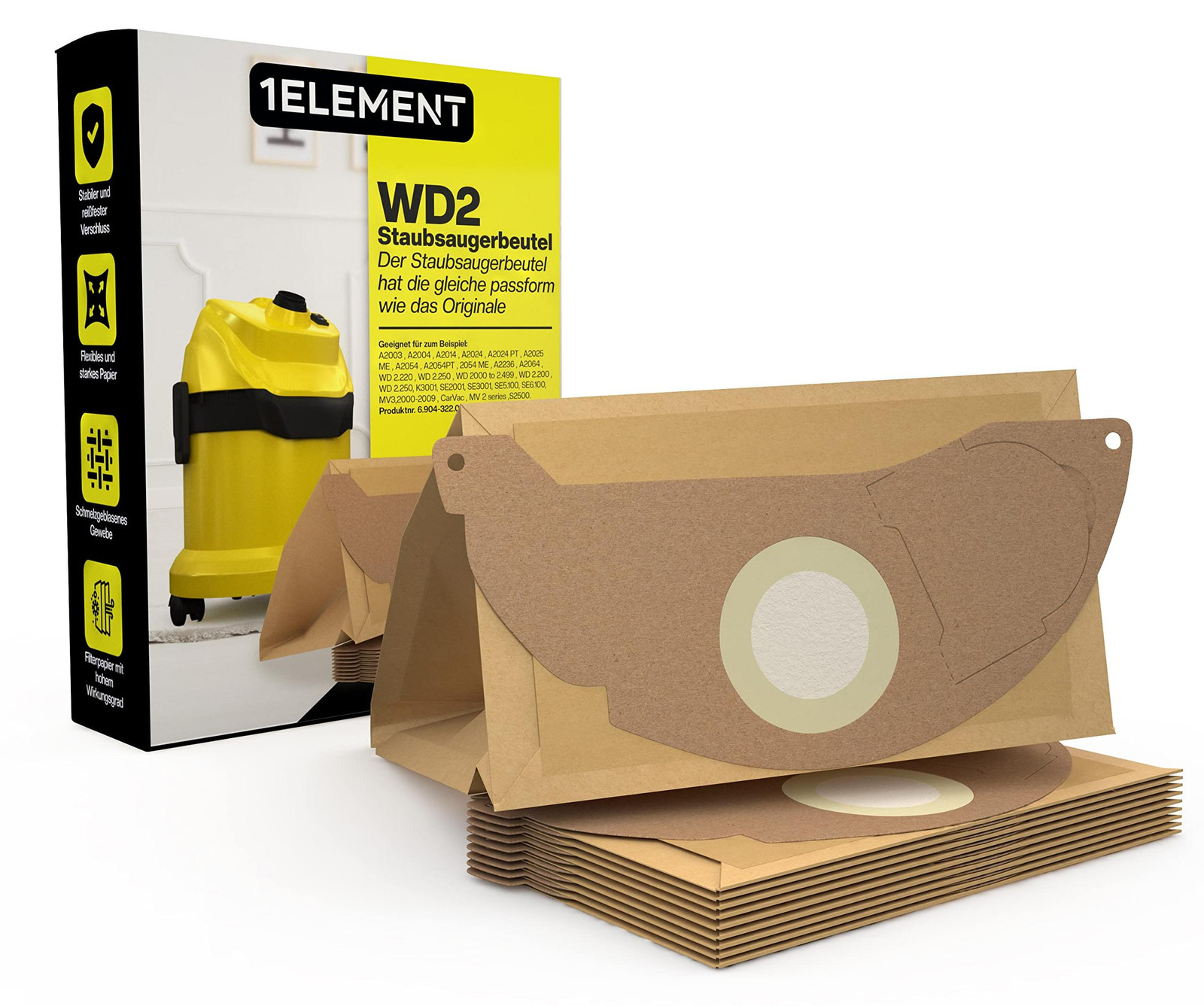 10 stofzuigzakken voor Kärcher WD2 – Filterzakken