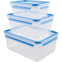 CLIP & CLOSE Frischhaltedosen-Set, 3-teilig transparent/blau, rechteckig, 3 Dosen + 3 Deckel