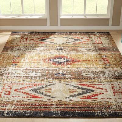 Porch & Den Quince Distressed Diamond Band Area Rug