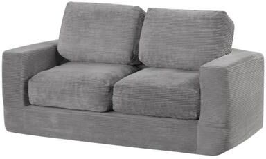 Costway 2-Seater Floor Couch Loveseat Foam Sofa with Removable Corduroy Cover-Gray