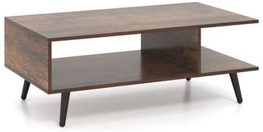 Costway Mid Century Modern Rectangle Coffee Table 2-Tier Accent Table with 2 Open Compartments-Rustic Brown