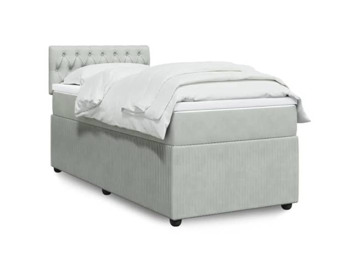 RJPLMFV Komplettes Bett, Velours, Hellgrau, 90 x 190 cm Lattenrost, Taschenfederkernmatratze, abnehmbarer Bezug, waschbar, atmungsaktive Unterstützung