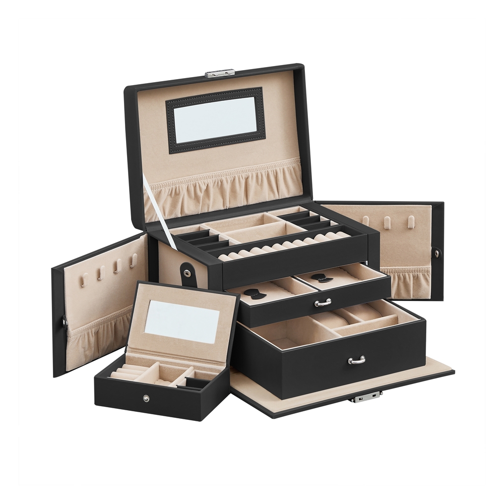 SONGMICS Schmuckkasten Kunstleder Schwarz JBC121B