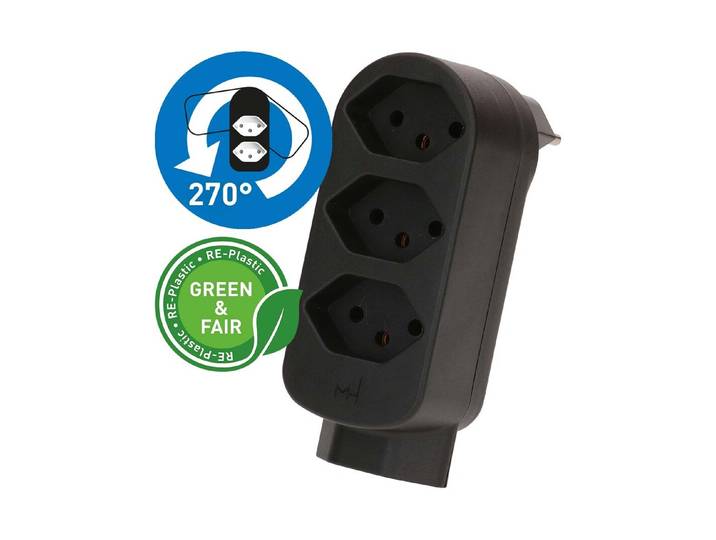 Max Hauri Abzweigstecker Adapt 3+1x Typ 13 schwarz drehbar Green+Fair