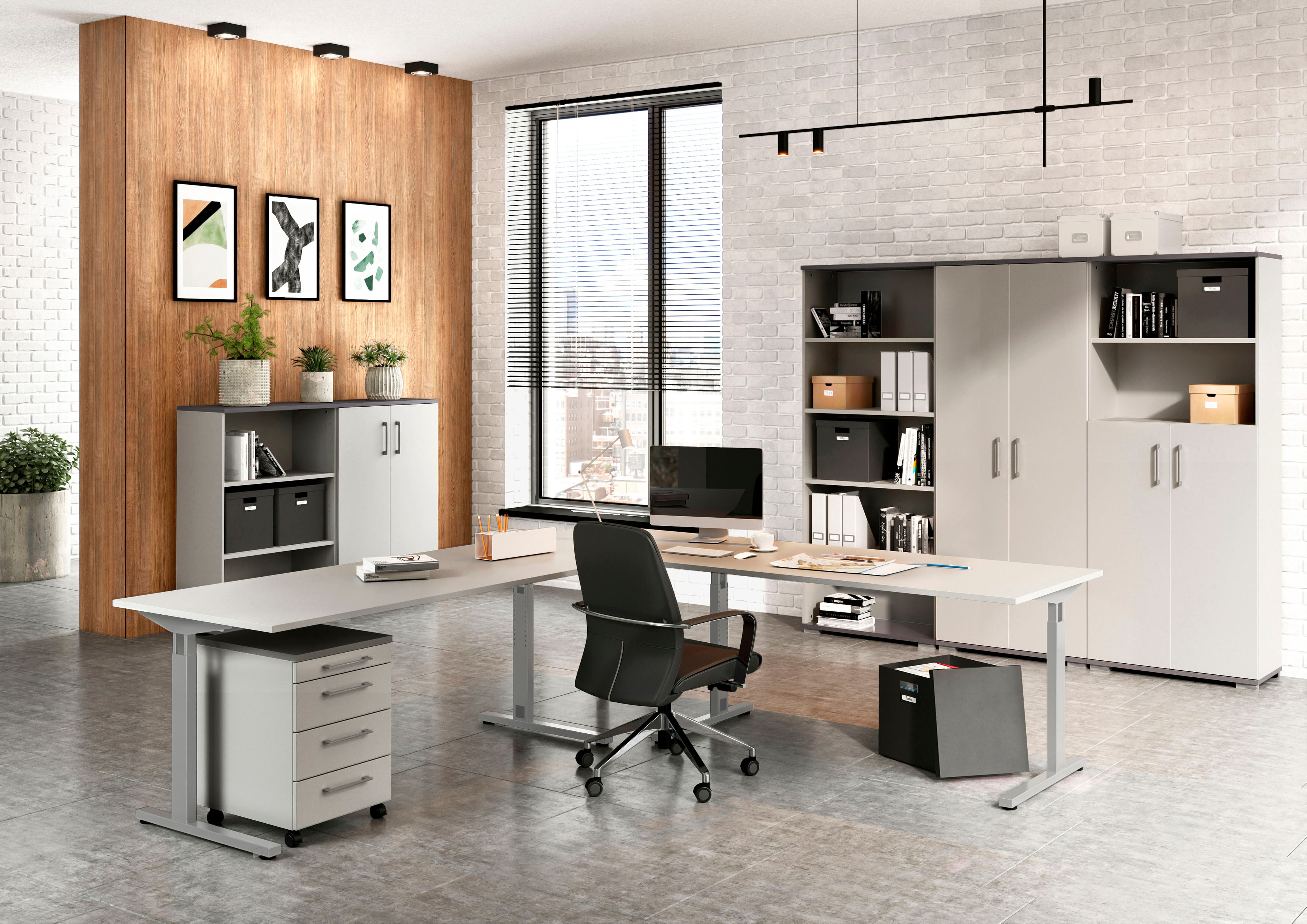 Eckverbindungsplatte GERMANIA "Profi 3.0", silber (lichtgrau, silber), B:80cm H:80cm T:80cm, Holzwerkstoff, Metall, Ansatztischplatten, Eckverbindungsplatte lichtgrau, silber B/H/T: 80cm x 80cm x 80cm
