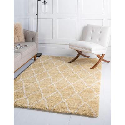 Hochflor-Teppich "Temara Shag, LAGERRÄUMUNG", gelb (gelb, elfenbeinfarben), B:152cm H:51mm L:244cm, Polypropylen (PP), MYFLAIR MÖBEL & ACCESSOIRES, Teppiche, gewebt, Rauten Design, weich & kuschelig