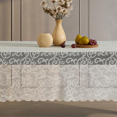 HLC.ME Scroll Lace Fabric Round Rectangle Tablecloth, Wrinkle Resistant Table cloth, Patterned Scalloped Tablecloth