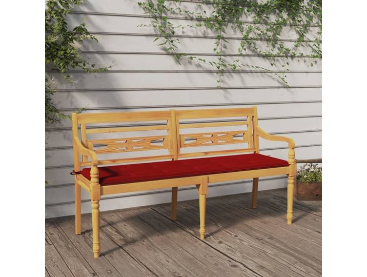 vidaXL Batavia-Bank mit Rotem Kissen 150 cm Massivholz Teak