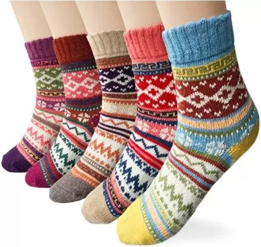 INF Damen-Wollsocken bunt 5er-Pack Wellig