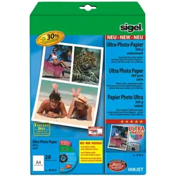 Sigel Fotopapier (260 g/m2, A4, 20 Stk.), Fotopapier, Weiss