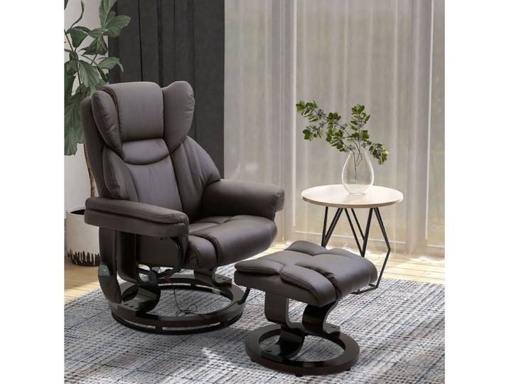 Fauteuil Relax Massant avec Repose-Pieds et Inclinaison 145 Degrés - TCQPZ - Pivotant 360 Degrés en Similicuir Marron