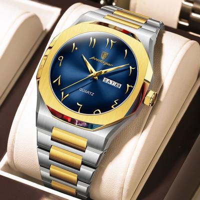 Uplifted Goods Mens Military Style Watch With Weekday Calendar And Waterproof Design gold Blue Face
