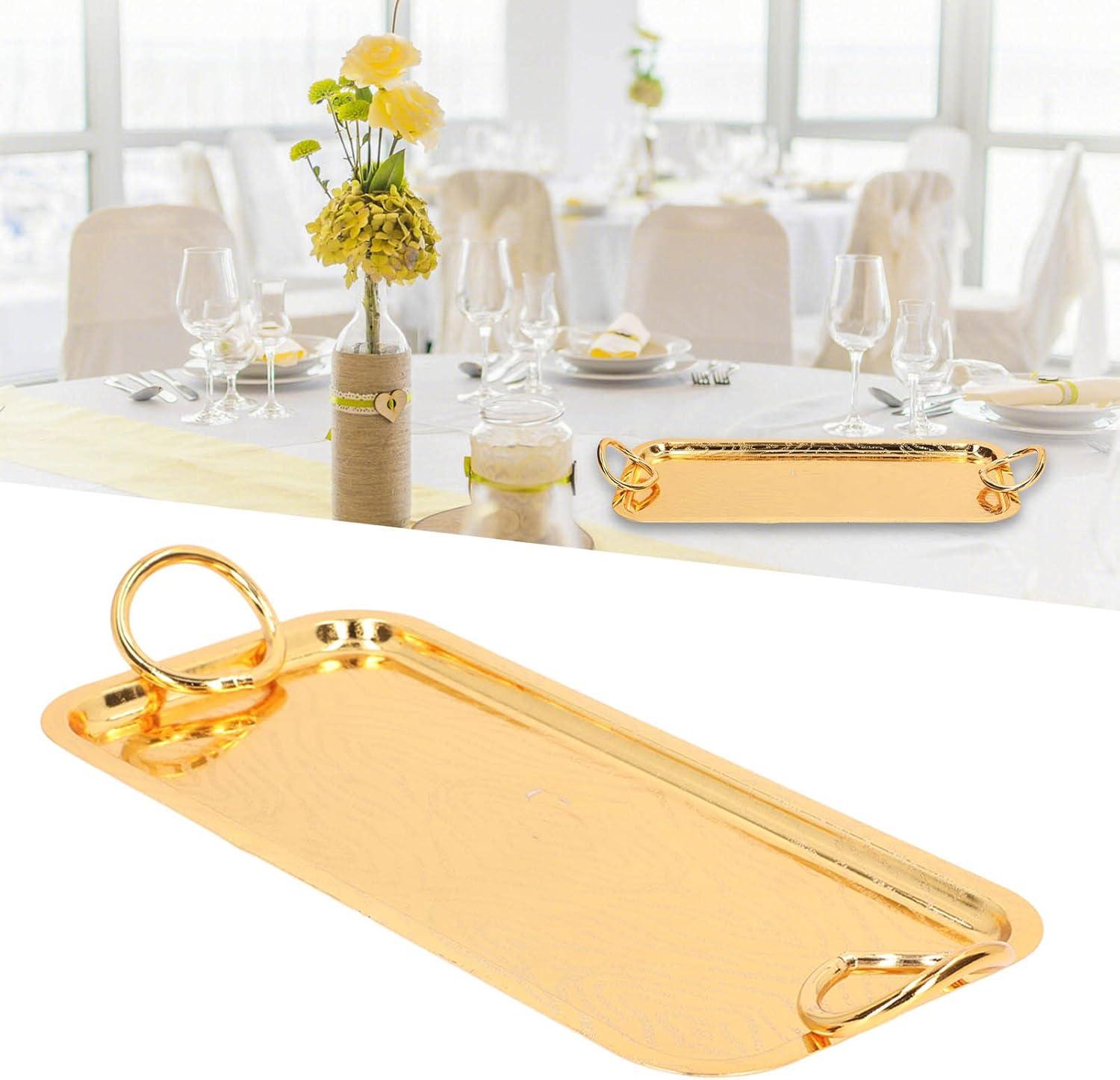 Rechteckiges Tablett aus Edelstahl in Goldfarbe mit Rundgriffen, ideal für Hochzeitsfeiern