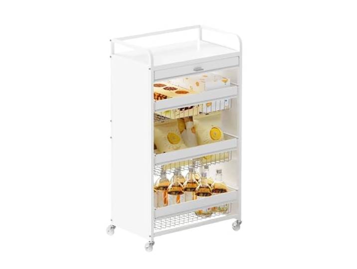 Essen Rollbarer Küchen-Aufbewahrungswagen mit 4 Schubladen Gemüse- und Obstkorb-Organizer-Regal(Groß)