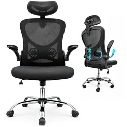 Five Stars® Ergonomischer Bürostuhl Ergo Plus – Mit verstellbarer Kopfstütze und Armlehnen – Mesh-Rückenlehne – Schwarz