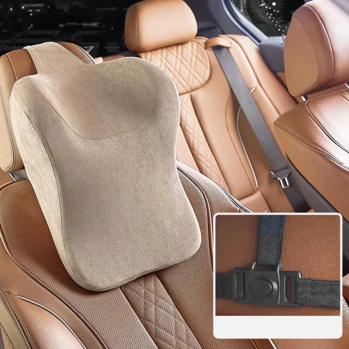 INF Oreiller de voiture en suède en forme de U : Soutien ergonomique pour un voyage confortable Beige