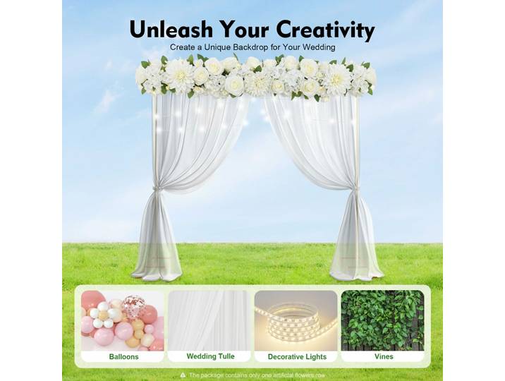 1M de fleurs artificielles en soie blanches : roses, hortensias, dahlias – Guirlande de fleurs artificielles pour la décoration de la maison, des fêtes et des mariages