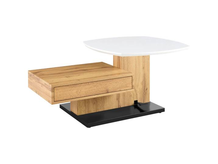 Mid.you Couchtisch, Schwarz, Weiß, Eiche, Metall, 1 Schublade(n) Schubladen, quadratisch, Sockel, 70x47.5-66.5x110 cm, höhenverstellbar, einfacher Aufbau, Wohnzimmer, Wohnzimmertische, Couchtische, Couchtische höhenverstellbar