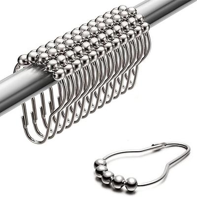 12 Stück Edelstahl Vorhangringe Duschvorhang-Rollerball-Ringe 5 Rollen poliertes Satinnickel-Ball